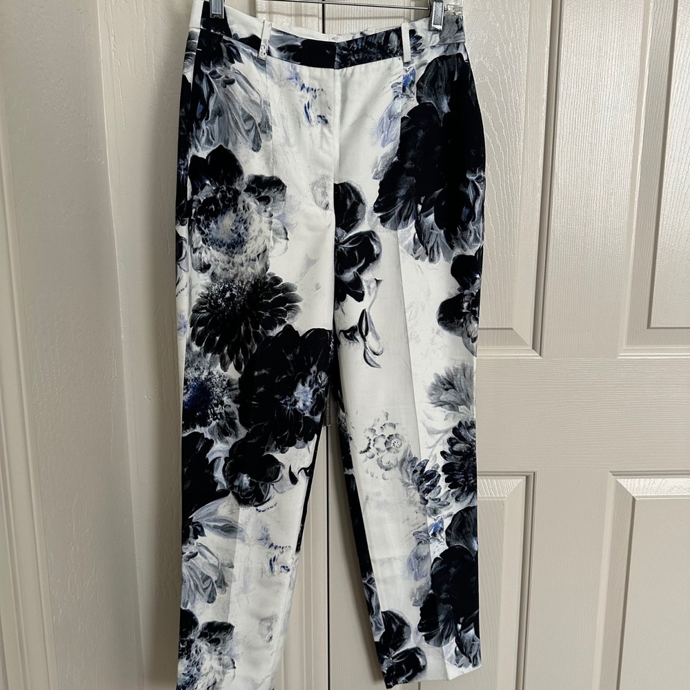 Alexander McQueen Monochromatic Floral Print‎ Silk-Blend Trousers - Size IT 40 S